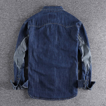 Wiaofellas Denim Shirt Men Cotton Jeans Shirt American Retro Washed Fashion Pocket Slim Long Sleeve Cowboy Shirt Stylish Slim Tops Shirts